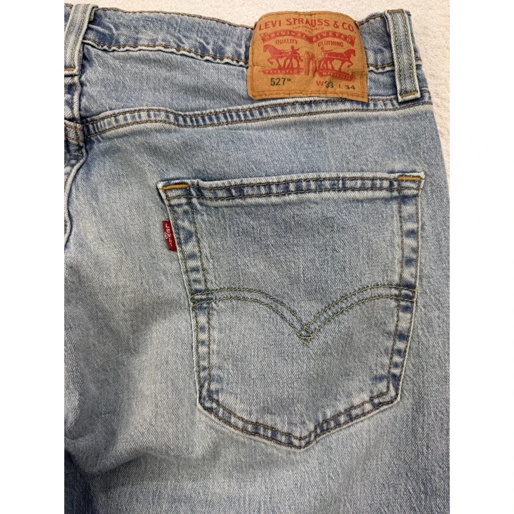Levis 527 Jeans Men 33x34 Blue Slim Boot Distressed Denim Cowboy Western
